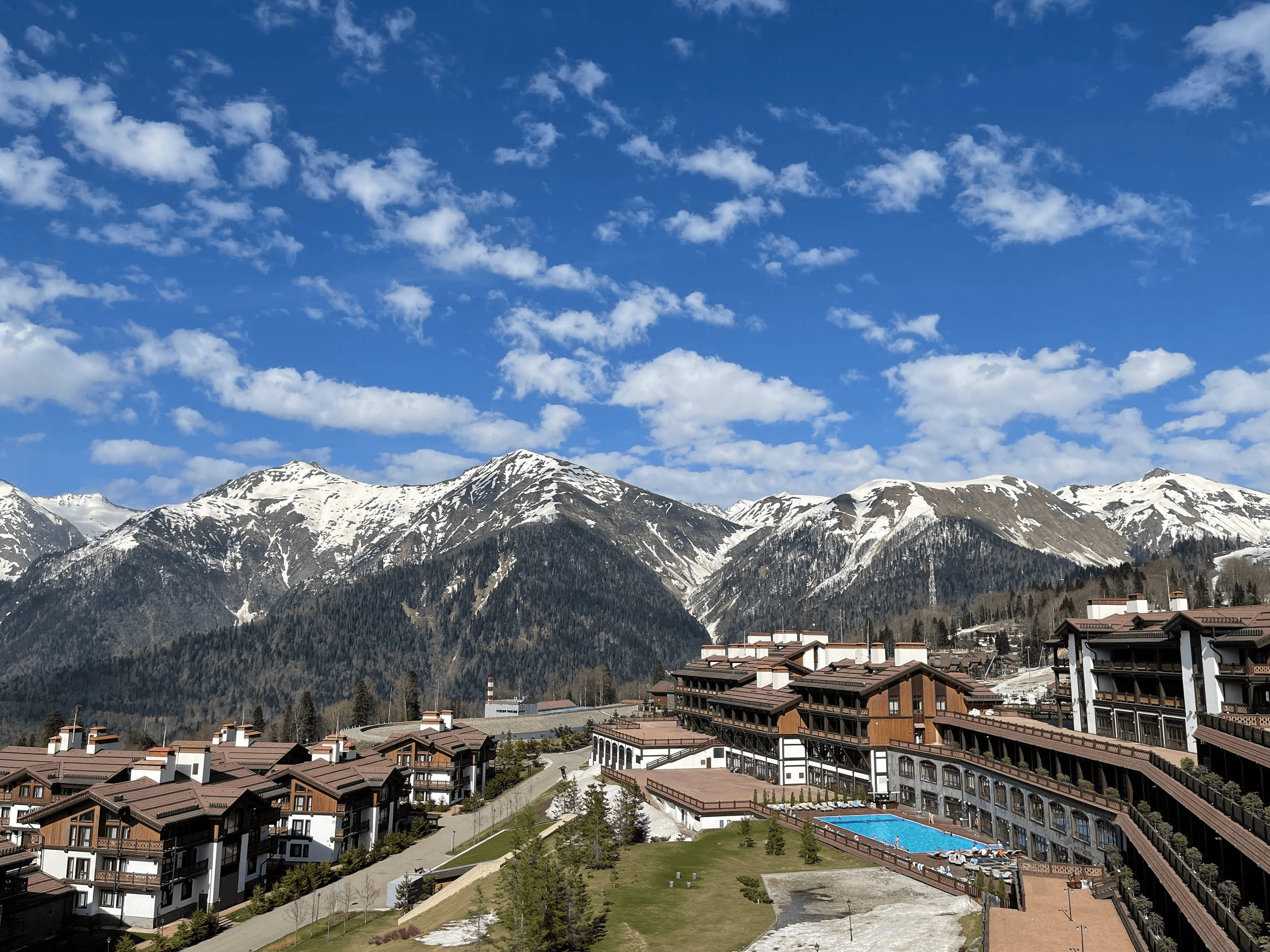 Mountain resort and outdoor swimming pool in Sochi, photographed for the upcoming 2027 camp