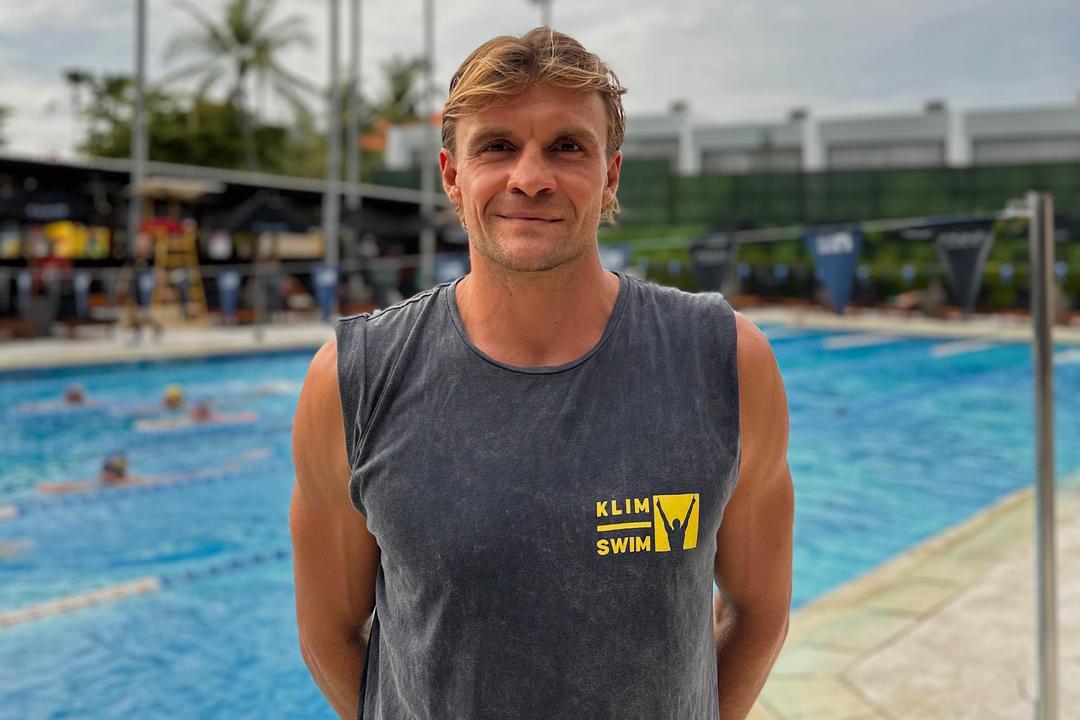 Alexander Taraskin beside the pool at KLIMSWIM Bali